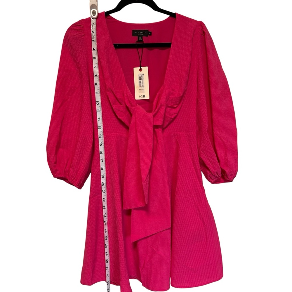 Chic Ted Baker Pink Jocelyn Seersucker Tie Front Mini Dress US size 4 NWT - Picture 3 of 10